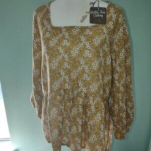 NWT Matilda Jane Gold and White Floral Blouse. Size L